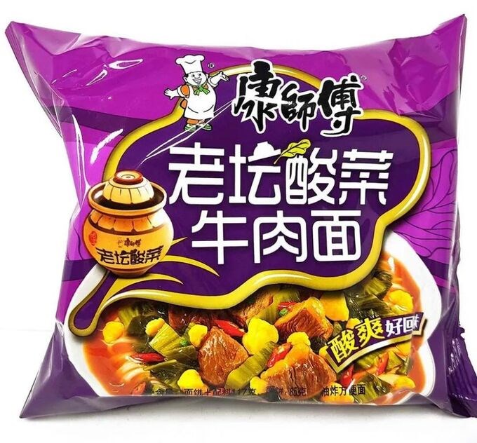 Лапша Kangshifu в пачке со вкусом квашенной капусты и говядины, 117г. 21290 - фото 3820